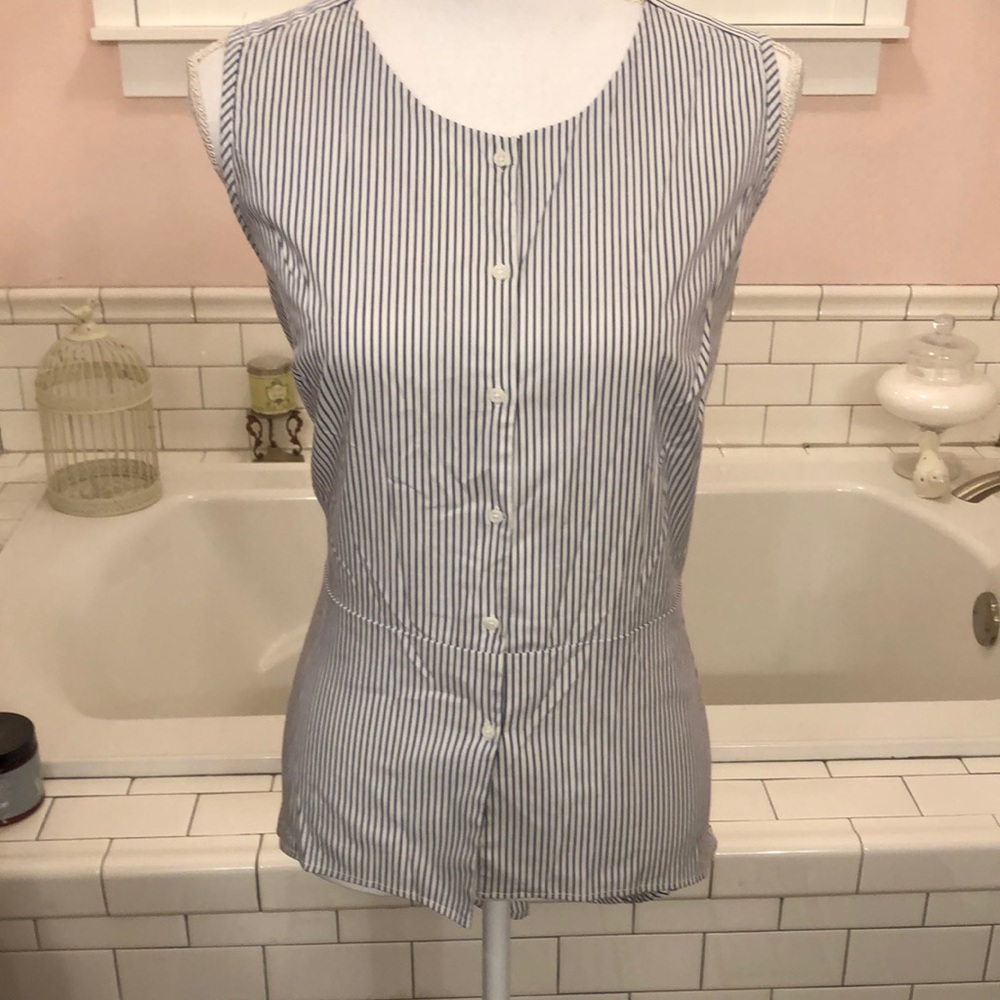 Neiman Marcus navy and white pin strip tunic shirt size XL